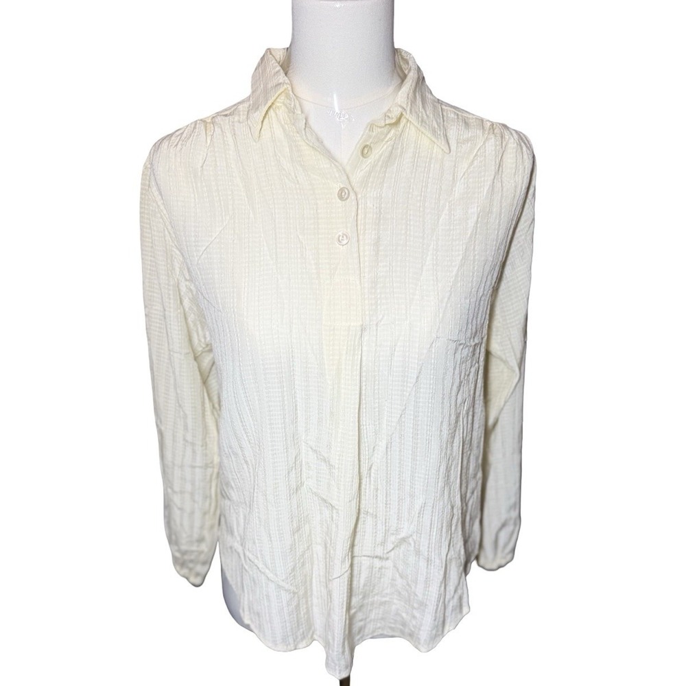 Vintage General Store Cream Crinkle Textured Blouse Size 7  Med Union Cottage‎